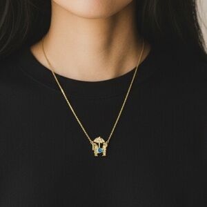 🆕 Opal & Moissanite Charm Necklace 925 silver with gold plating overlay 17-18”